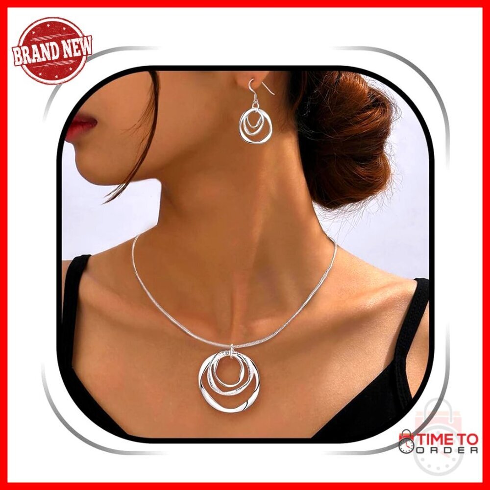 925 Silver Plated Hypoallergenic Hoop Earrings and Necklace Set